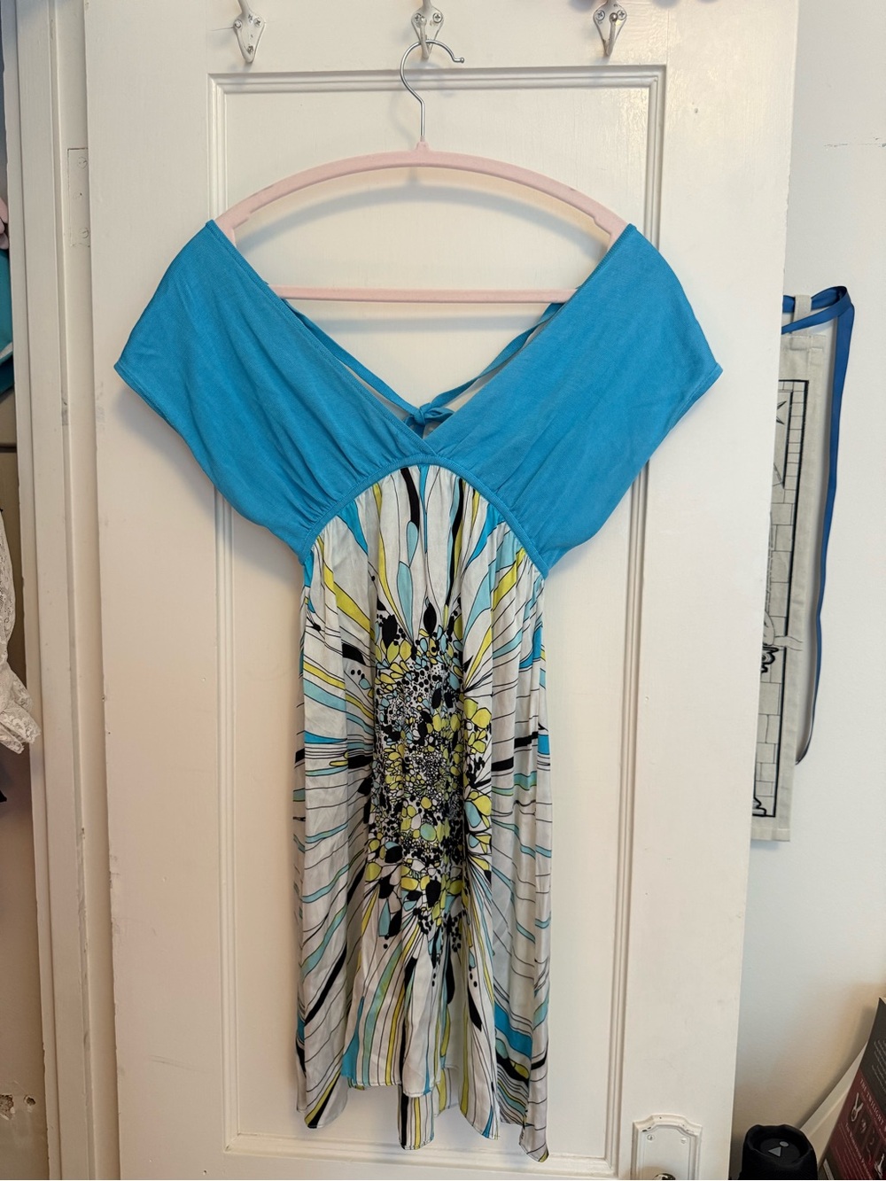 bebe Turquoise Blue Multi-Color Floral Empire Tunic